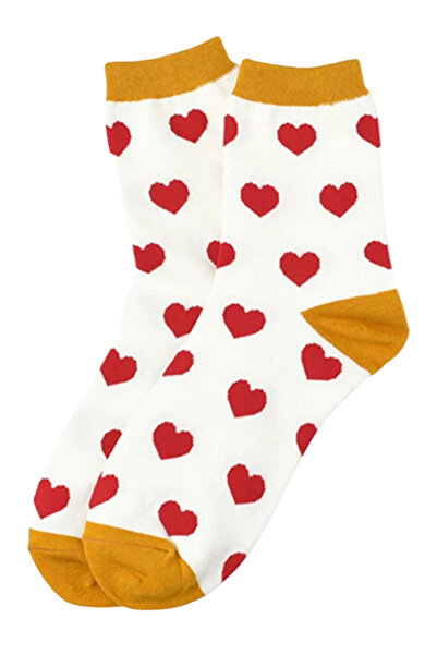 EFAYN.RO Trendy socks, ankle model, heart print, size 36-42, unisex, white, E...