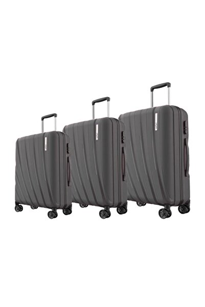 Safari Cairo 3-Piece Luggage Set (55/65/75cm) Black - Hard PP, 8 Wheels, Lock