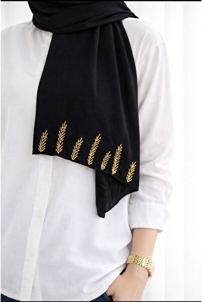 Veil Designer طرحه سوداء بوال بتطريز ذهبي فاخر علي طرف الطرحه تطريز يدوي قماش...