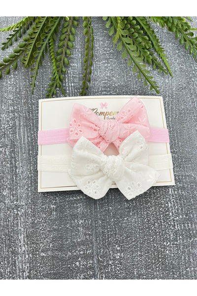 pempem bandana Baby Girl Fisto Detailed Pink Ecru Color 2-Pack Bandana