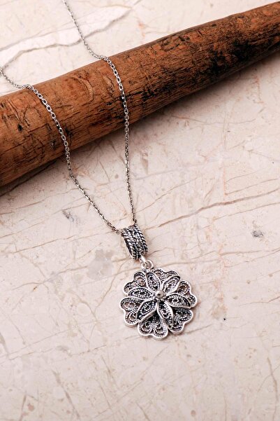 Sümer Telkari Telkari İşlemeli Elişi Papatya 925 Ayar Gümüş Kolye 8110