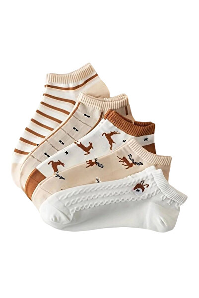 EFAYN.RO Women's socks, set of 5 pairs, short ankle socks, size 36 - 42, whit...