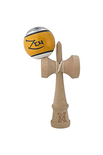 Kendama X Original, Profesional, Zen, Lemn, Super Adeziv, 18 cm, Auriu/Alb/Negru