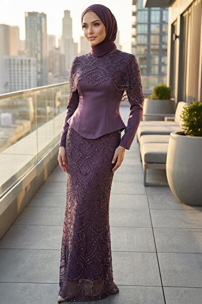 Olcay Çıkabilir Pelerin Detaylı Saten ve Tül Kombinli Exclusive Tesettür Abiy...