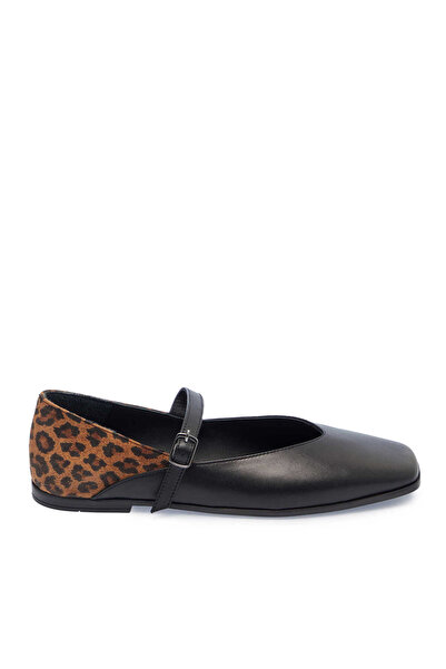 Tergan Siyah Hakiki Deri Leopar Kadın Babet - K25I1BB67848-A23