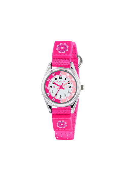 Tikkers Girls Pink Canvas Strap Flower Time Teacher Watch