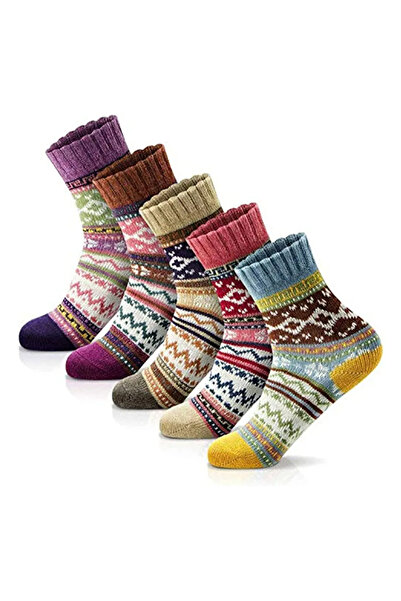 EFAYN.RO Sosete dama, set 5 perechi, model vintage calduros, marime 38 – 42, ...