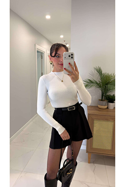 BİRCANÇİL Hogita White Ribbed Knitwear