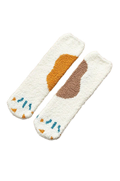 EFAYN.RO Sosete dama, model pufos si calduros cu imprimeu labuta de pisica, m...