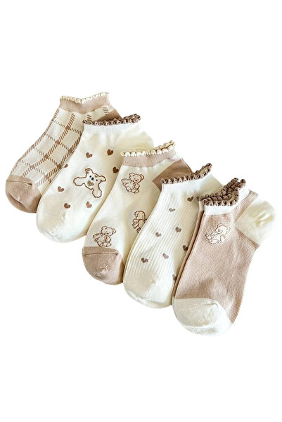 EFAYN.RO Women's socks, set of 5 pairs, pattern with teddy bears and hearts, ...