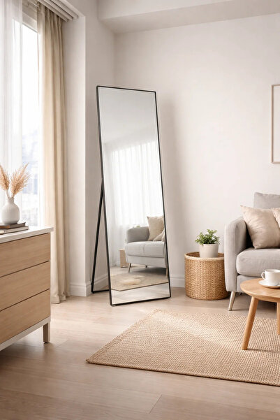MARIA HOMES مرآة أرضية أنيقة بإطار أسود، مقاس 160 × 50 سم، مناسبة لتزيين غرفة...