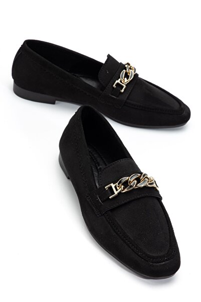 Hayalimdeki Ayakkabı حذاء باليرينا بإبزيم من جلد الغزال الأسود للسيدات