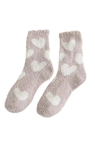 EFAYN.RO Women's socks, warm, soft, with big heart print, size 36-42, beige, ...