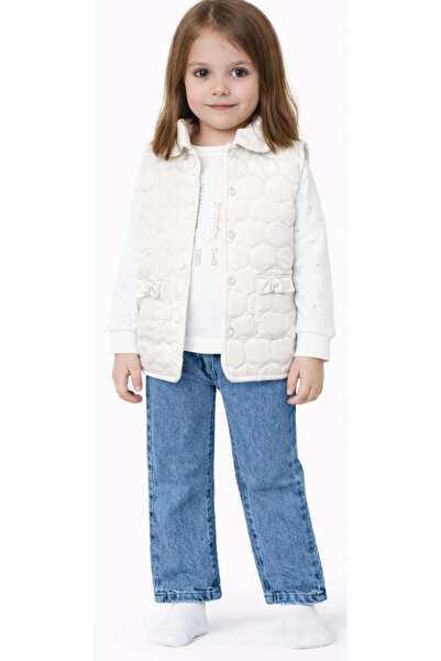 İrem Çocuk Giyim Girl's Quilted Micro Snap Closure Vest, Stone Printed Sweat ...