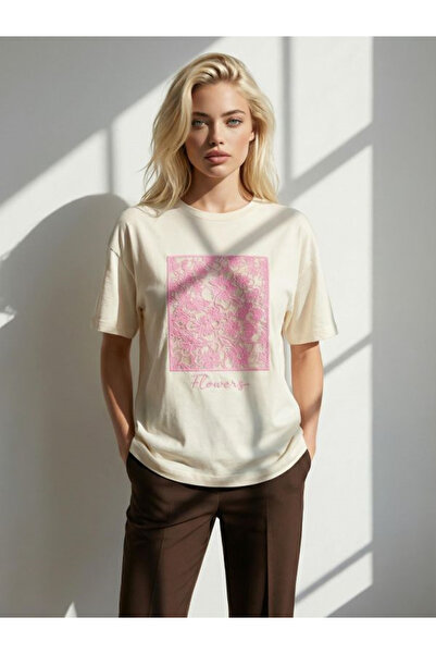 Kokoşum Butik 7467 Square Embroidered T-Shirt Yellow