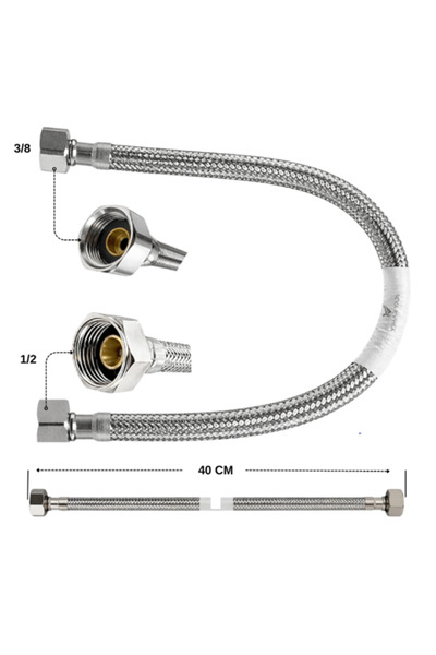 VitrA Flexible braided metal hose for concealed cistern, 1/2" x 3/8", 40 cm l...