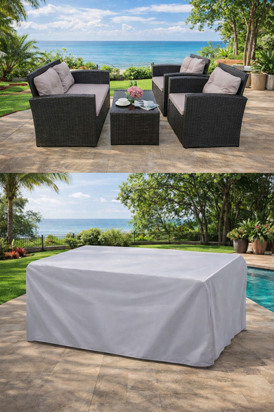 COCEM 200x160x80 cm Gri Bahçe Mobilya Brandası – Su Geçirmez, UV Dayanıklı, Dış Mekan Koltuk Koruma Örtüsü