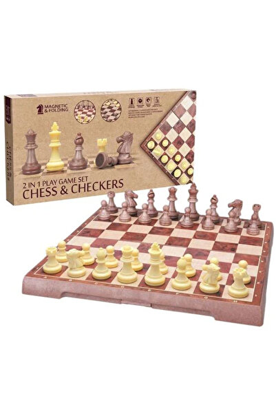 Generic Magnetic Chess and Checkers Set - Classic Wooden Foldable Design