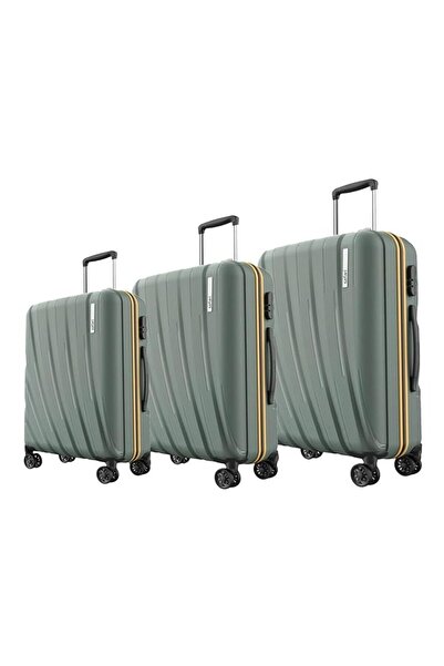 Safari Cairo 3-Piece Luggage Set (55/65/75cm) Green - Hard PP, 8 Wheels, Lock