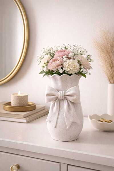 3Dikili design Fiyonklu Dekoratif beyaz vazo