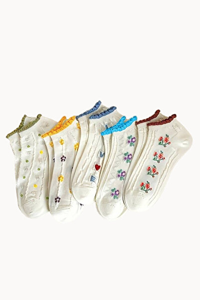 EFAYN.RO Women's socks, set of 5 pairs, floral pattern, ankle length, size 36...