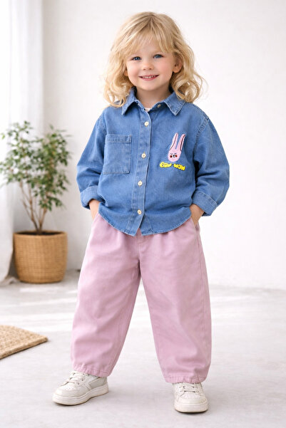 Motebarn Wear Σετ πουκάμισο τζιν και παντελόνι τζιν με μπαλόνι για κορίτσια