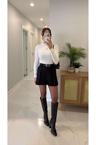 BİRCANÇİL Dlvin Koki Black Belt Detailed Short Skirt