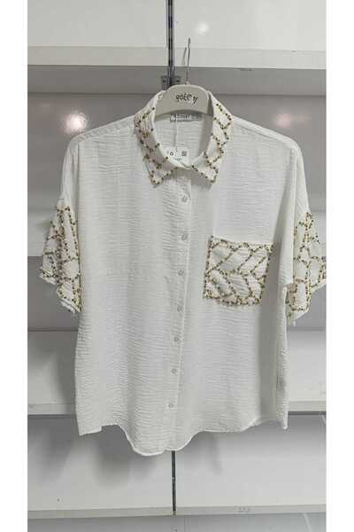 Store El İşlemeli Krep Gömlek