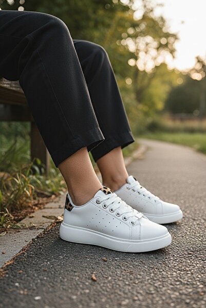 KAFKASLAR AYAKKABI Flat Thick Orthopedic Sole Leopard Pattern Women's Sneaker...