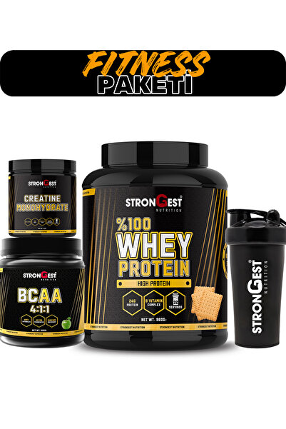 STRONGEST Fitness Paketi, Bisküvi Aromalı Whey Protein, Creatin, Bcaa Ve Shak...