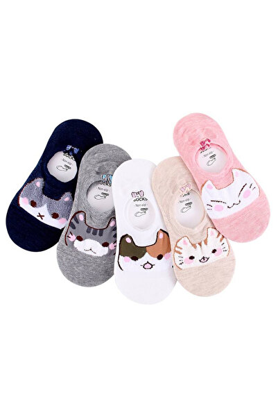 EFAYN.RO Women's socks, set of 5 pairs, short model with print, non-slip, siz...