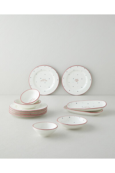 English Home Romance Porselen Kahvaltı Takımı 12 Parça 6 Kişilik Kırmızı-Siyah