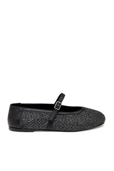 Tergan Siyah Deri - Tekstil Kadın Babet - K25I1BB68078-I46