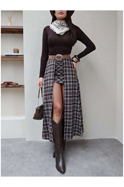 ESRAHELVACI Cape Look Plaid Skirt