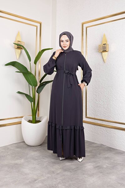 Aryen Imported Silk Robe with Ruffle Detail