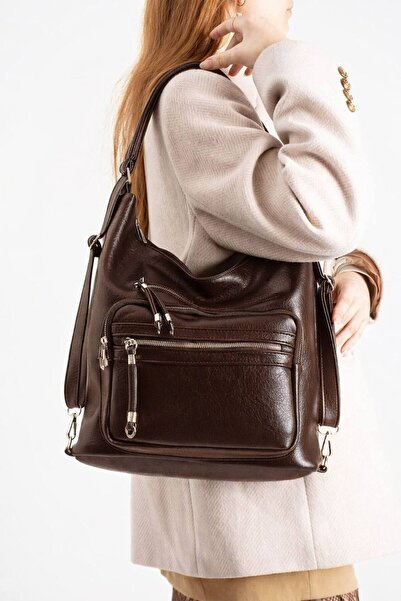 Çanta Trend Soft Multi-Compartment Faux Leather Backpack and Shoulder Bag