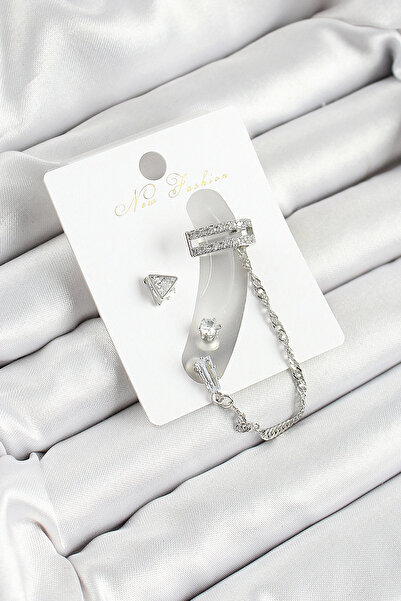 shopwave طقم أقراط نسائية من حجر الزركون على شكل مثلث من النحاس باللون الفضي ...