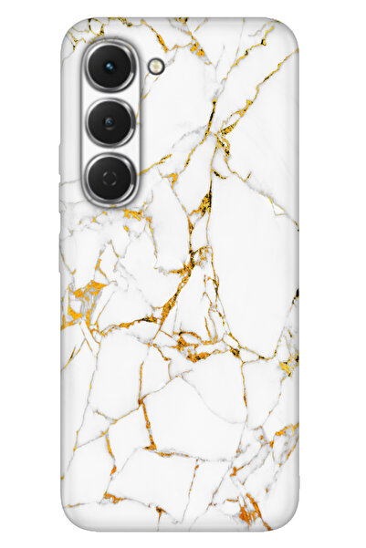 TECNO Spark 40 Pro Km6 Kılıf Desenli Silikon Baskılı Kapak Sarı Beyaz Mermer