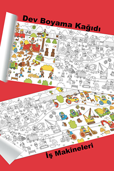metafortoys İş Makineleri Dev Boyama Kağıdı 2.5 metre x 62 cm Kağıt Aktivite ...