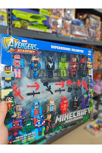 VARDEM OYUNCAK سوبر هيروز في بلوك وورلد - مجموعة من 10 شخصيات عملاقة وملحقاتها