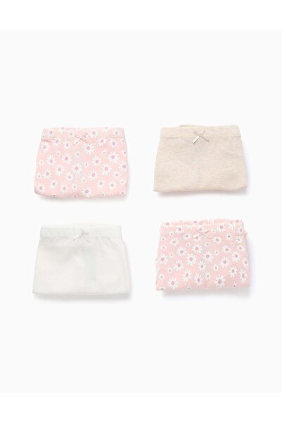 Ziddy Pack of 4 Boxer Shorts Plain/with Pattern for Girls 'Flowers', Multicolour