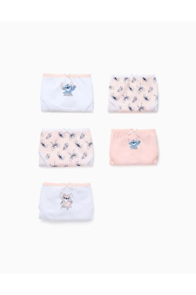 Ziddy Pack of 5 Briefs for Girls 'Stitch & Angel', Pink/White