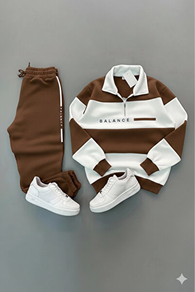 LiyAdaCo Unisex/Men's Balance Printed Tracksuit Set Brown Polo Collar Sweatshirt