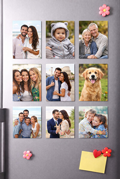 Runrux Kişiye Özel Fotoğraflı Magnet Seti – 6x8 cm 9 Adet | 250 gr Parlak Fot...