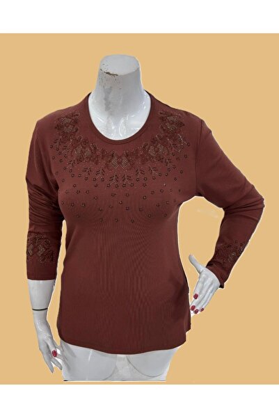 Gündoğan Luxury Stone Embellished Long Sleeve Clover Knitwear Mother Blouse