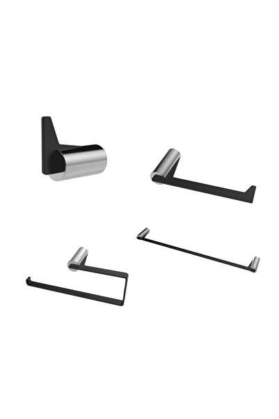 Milano Luxe Linen Bathroom Accessories Set, 4Pcs Matt Black & Chrome, Durable...