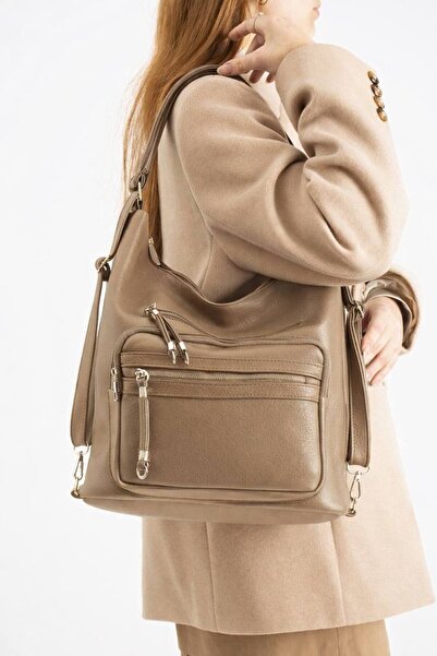 Çanta Trend Soft Multi-Compartment Faux Leather Backpack and Shoulder Bag