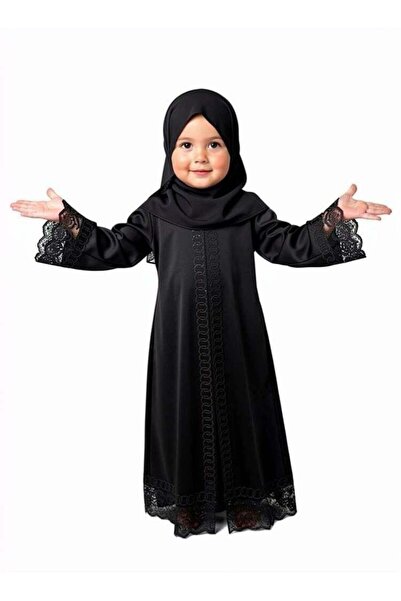 Generic عباية سوداء أنيقة للبنات (عمر سنة واحدة) مع حجاب وحزام - مناسبة لرمضا...