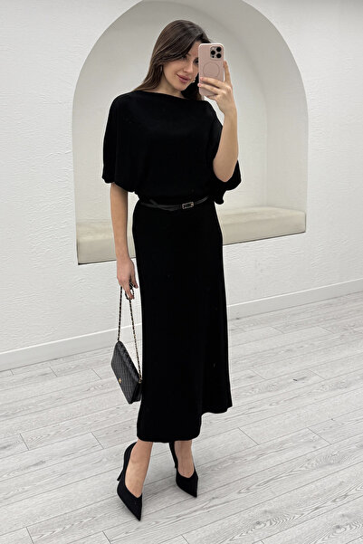 Act Pepicino Kids&Boutique Siyah Kemerli Çelik Triko Elbise 251319