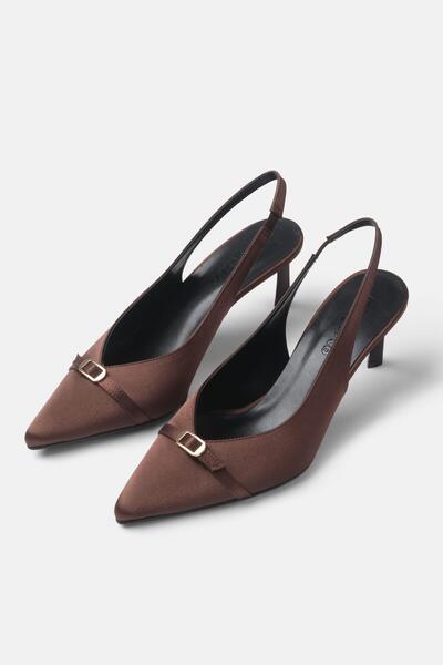 Mio Gusto Virginia Brown Satin Women's Heeled Shoes